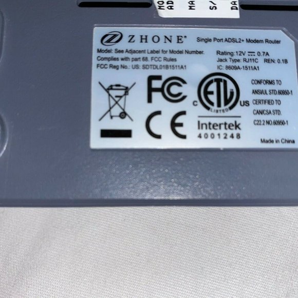 ZHONE 1511-A1-NA ADSL2+ GRAY DSL INTERNET BRIDGE ROUTER MODEM SINGLE PORT - Picture 7 of 12